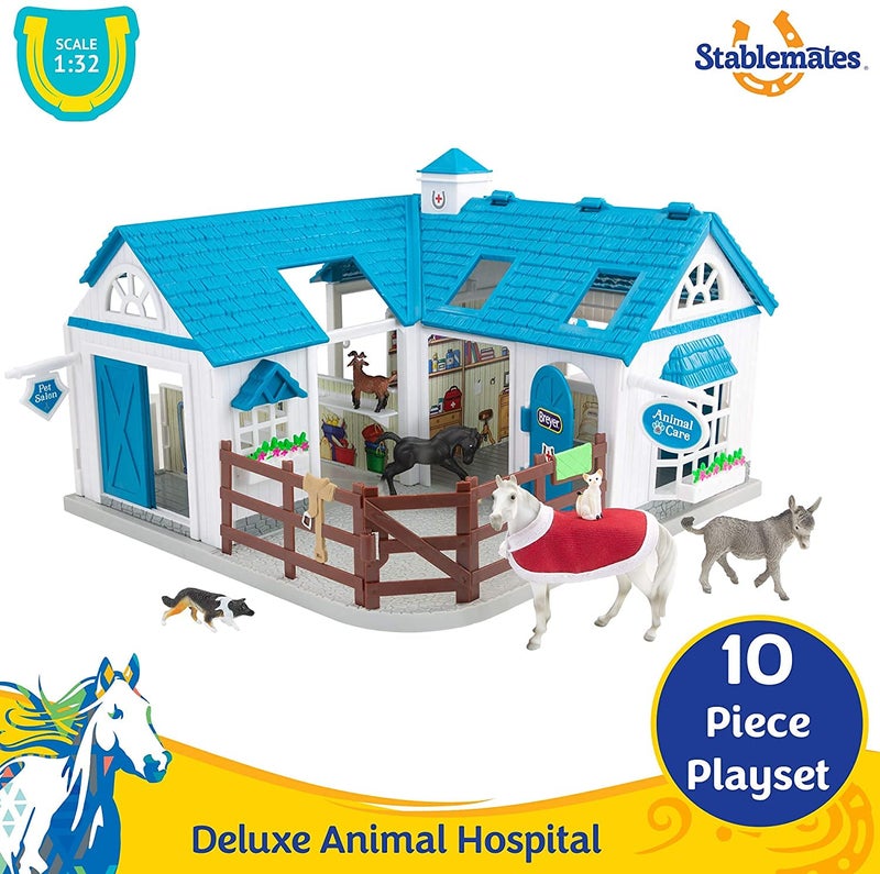 Breyer Stablemates Deluxe Animal Hospital | 10 Piece Set | 1:32 Scale | 11.375" L x 7.625" W x 9.25" H | Model #59214 , Blue - Image 2